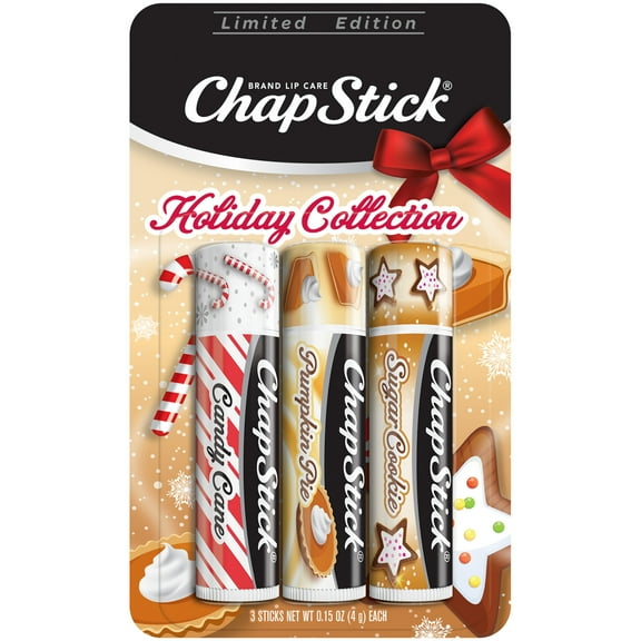 ChapStick Holiday Collection 3 Count Candy Cane, Pumpkin Pie, Sugar Cookie, Holiday Lip Balm Tubes Variety Pack - 0.15 oz each