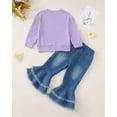 thumbnail image 3 of Toddler Girl Clothes 2t 3t Purple Cute Bow Round Neck Long Sleeve Pullover Sweatshirt Bell Bottom Ruffle Jeans Fall Winter Outfits, 3 of 6