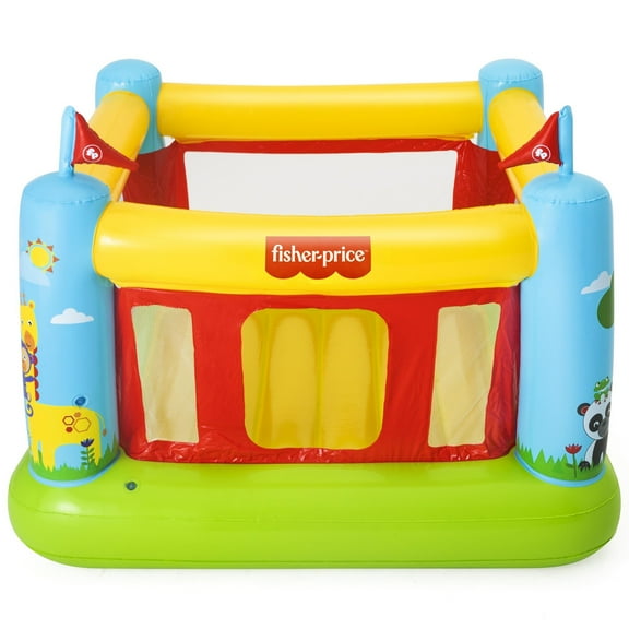 Fisher-Price: Bouncetastic Bouncer - Inflatable Enclosed Playhouse, Animal Theme & Bright Color Center, Mesh Walls, Jump-Tumble-Play Area, Kids 3