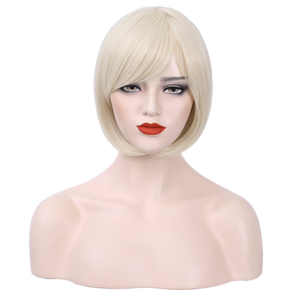 BERON Short Platinum Blonde Wig with Bangs Platinum Bob Wig for Women Rose Net Synthetic Girl's