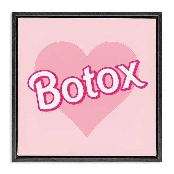 Stupell Industries Pink Heart Botox Inspirational Painting Black Floater Framed Canvas Art Print Wall Art, 18 x 18