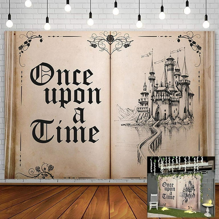 7x5ft Fairy Tale Books Backdrop Once Upon a Time Old Opening Book Party  Decorations Ancient Castle Princess 
