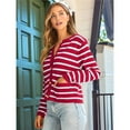 thumbnail image 6 of Women's Lightweights Button Down Long Sleeve Casual Crew Neck Soft Knit Cardigan Sweater Tops Red & White L, 6 of 9
