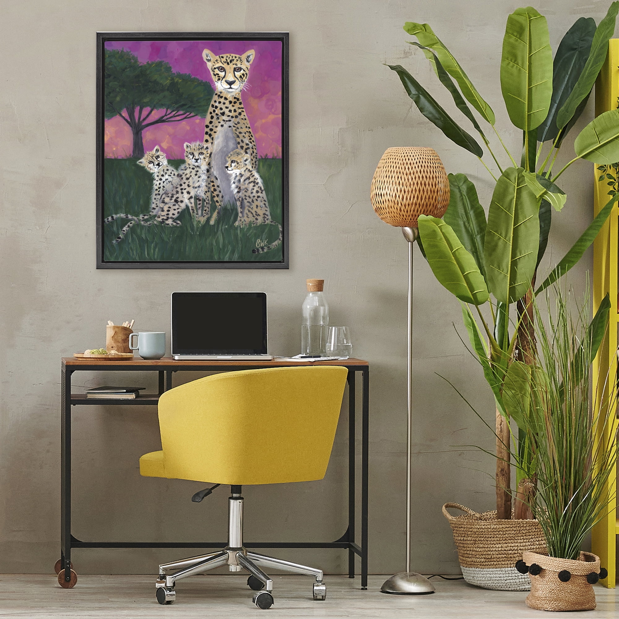 Stupell Industries Mama Cheetah & Her Cubs Black Framed Floater Canvas Wall Art, design by Sarah Waldron Kimball