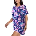 thumbnail image 2 of Uemuo colorful Skull mushroom rainbow Pattern Women's Short-Sleeved Pajama, Button-Front Loungewear, 2-Piece Summer Sleepwear, Elastic Drawstring Shorts-Small, 2 of 7