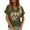 06 Army Green, variant on YueHuiYing Short Sleeve Womens Tops Fashion V Neck Blouses Carnival Printed Casual Pleated Tunic Tops Loose Fit Work Shirts