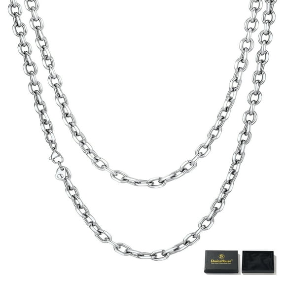 ChainsHouse Men's Rolo Necklace Stainless Steel 9mm Width 28inch Length Necklace for Women Jewelry Gift