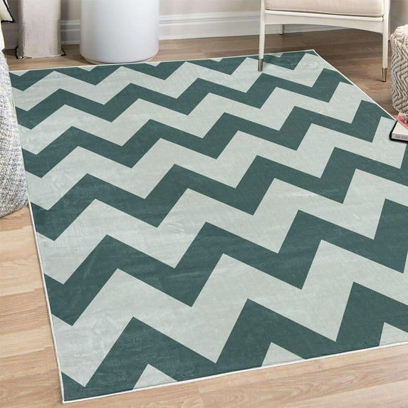 Shapes Decorative Rug, Chevron Pattern Classic Geometrical Horizontal Zig Zag Stripes Retro Artwork, Quality Carpet for Bedroom Dorm and Living Room, 6 Sizes, Dark Teal, by Ambesonne