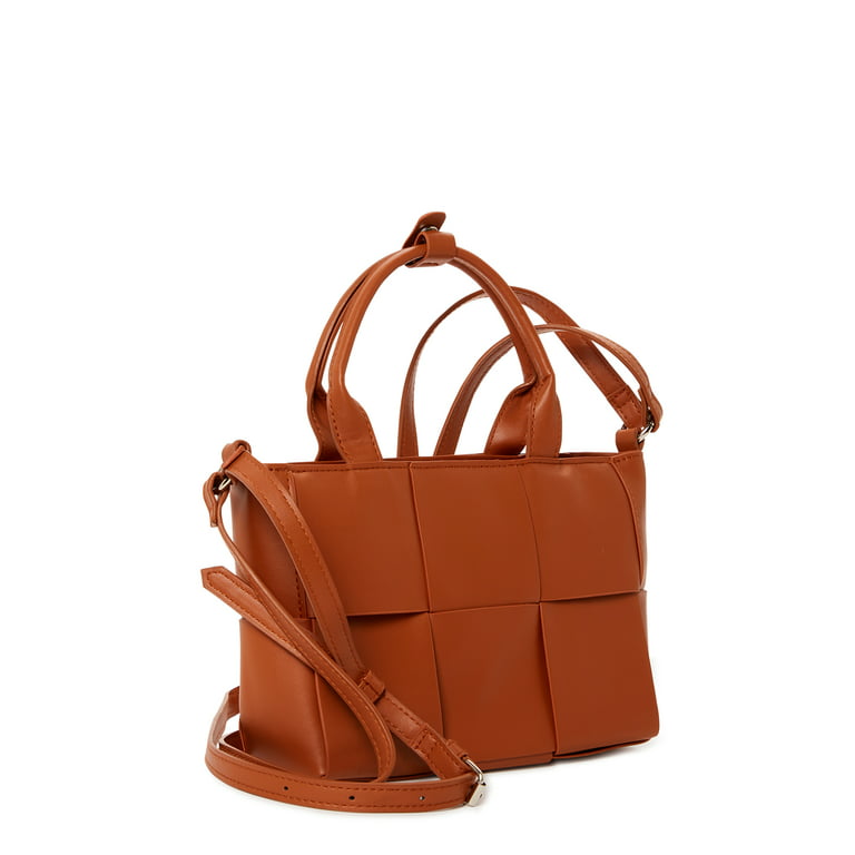Women Vegan Leather Hand-Woven Tote Handbag Fashion Shoulder Top-Handle Bag All-match Underarm Bag with Purse