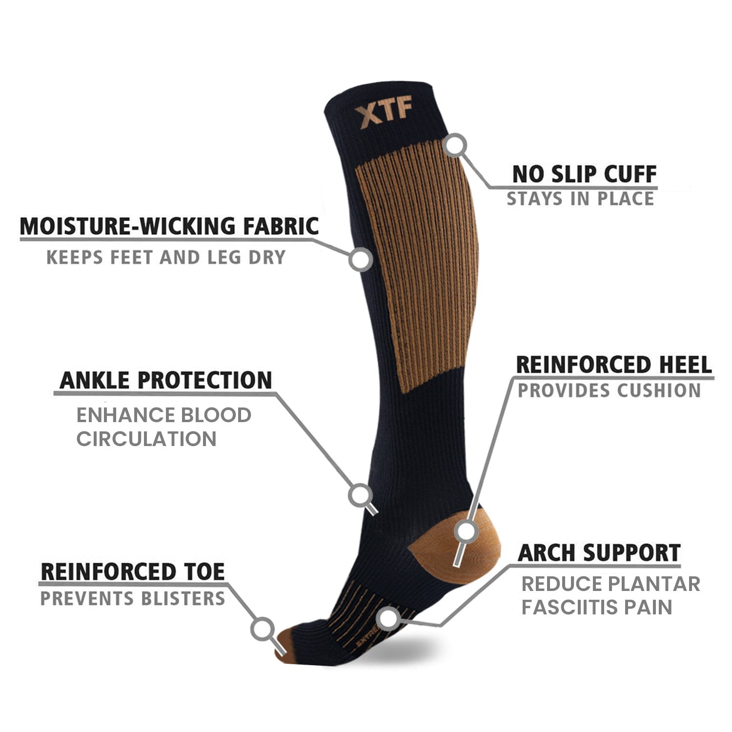 Extreme Fit Men's and Women's Breathable Running Ankle Compression Socks, Bronze (6 Piece)