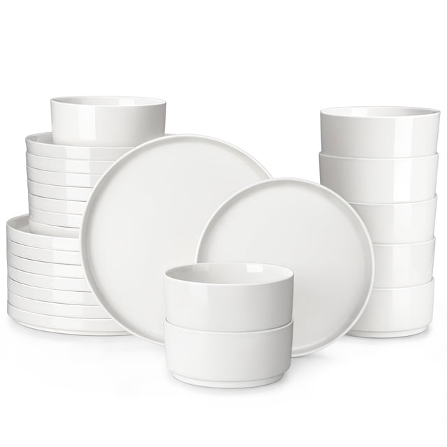 Juego de vajilla MALACASA LEAH de 24 piezas, porcelana blanca