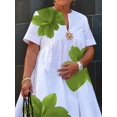 thumbnail image 4 of Women'S Floral Summer Dresses Short Sleeve V Neck Flowy A-Line Tiered Midi Dress Boho Beach Dress Light Green XL, 4 of 5