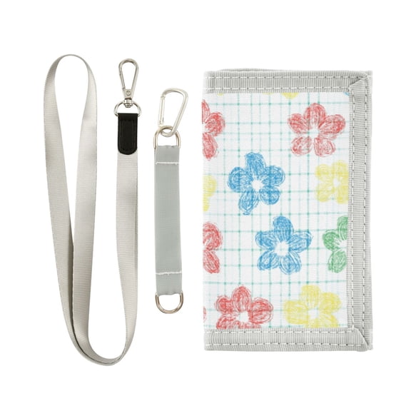 JIALIOU Nylon Trifold Card Wallet with ID Window Zipper Pocket for Men Women Teen Checkered Stripes with Hand Drawn Flower