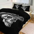 thumbnail image 1 of Juego de funda de edredón con calavera con sombrero de vaquero, tamaño king y queen, 3 piezas, 1 funda de edredón y 2 fundas de almohada con cierre de cremallera, 86 x 70 pulgadas, 1 of 8
