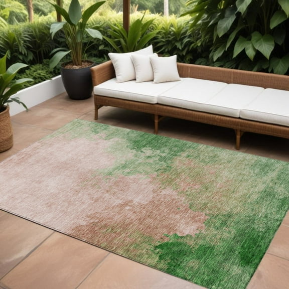 HomeRoots 604818 8 x 10 ft. Pink & Green Abstract Washable Indoor & Outdoor Rectangle Area Rug