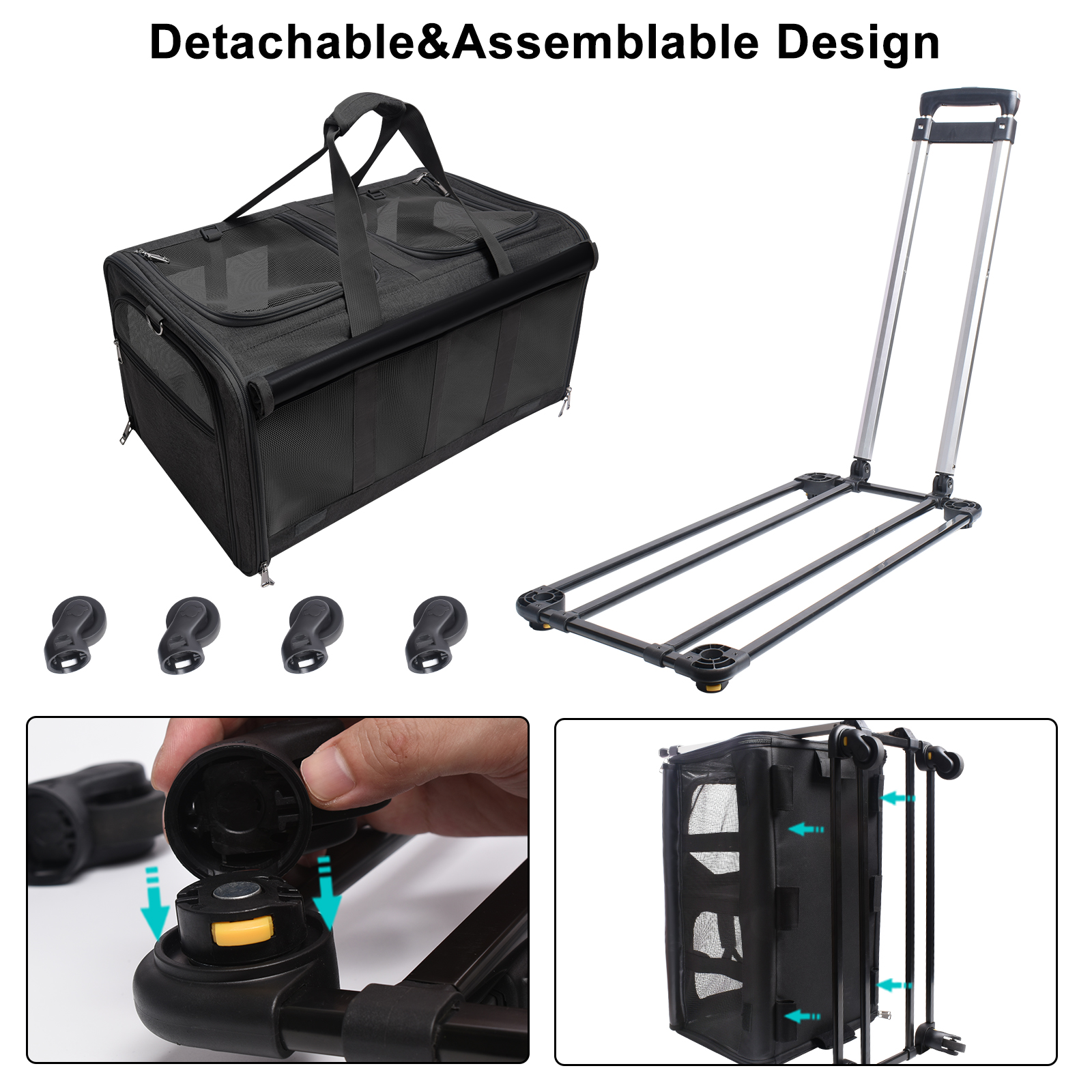 ELEGX Double-Compartment Pet Rolling Carrier with Wheels photo 2