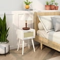 thumbnail image 4 of Nightstand Set of 2, Small Bed Side Table with Fluted Door, End Table with Solid Wood Legs, Mid-Century Bedside Table for Bedroom Small Space, 4 of 6