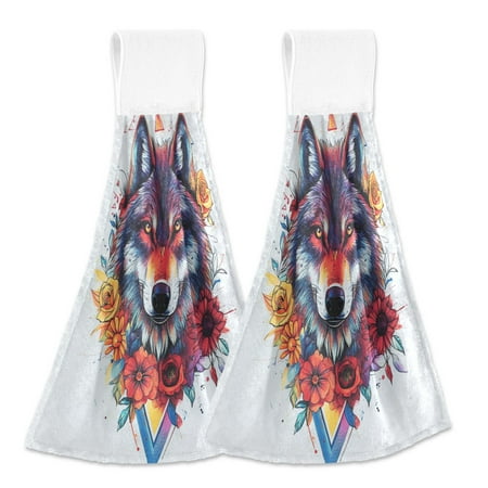 

2 Bathroom Towels Kitchen Towels 18.2x14In Velcro Hand Wipes Dish Cloths & Dish Towels Washroom Towels Face Towel Hand Wipes Color Art Wolf