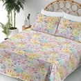thumbnail image 3 of Ambesonne Spring Fitted & Flat Sheet with Shams 4 Pcs Set, Simplistic Flora Watercolor, Calking, Vermilion Sky Blue and Pink, 3 of 5