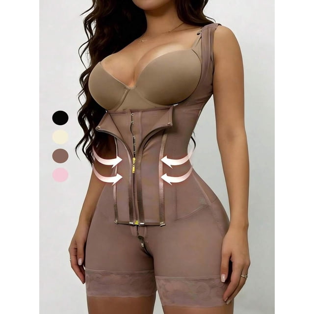 Faja Moldeadora con Cremallera Abierta y Control de Abdomen en Marrón Mocha