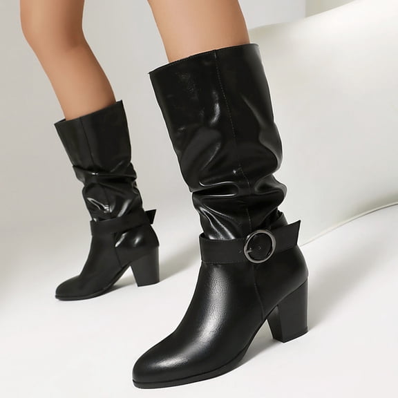 Women's Plus Size Extra Wide Calf High Heel Dress Boots With Ankle