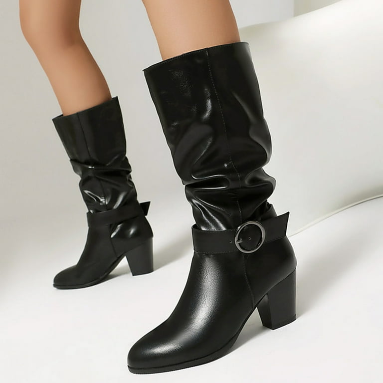 womens extra wide calf dress boots Amazon.com | Chicblooms Women's Extra Wide Calf Dress Boots Slouchy Suede Boots with Block Heel, Red PU, 6 M US