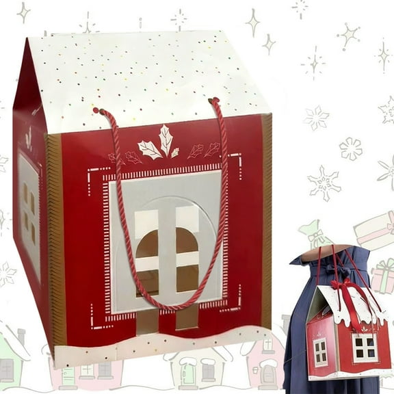 1 Pack Large House Shaped Gift Boxes with Handle 15 x 7 x 7 Inches Large Holiday Cottage Box, Real Estate Agent Gift House Shaped Paper Bag Christmas Ornaments Cardboard