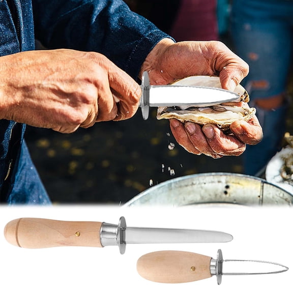 Oyster Opening Tool Set with Wooden Base and Stainless Steel Knife, Ergonomic Non-Slip Grip, Easy Seafood Shell Opener