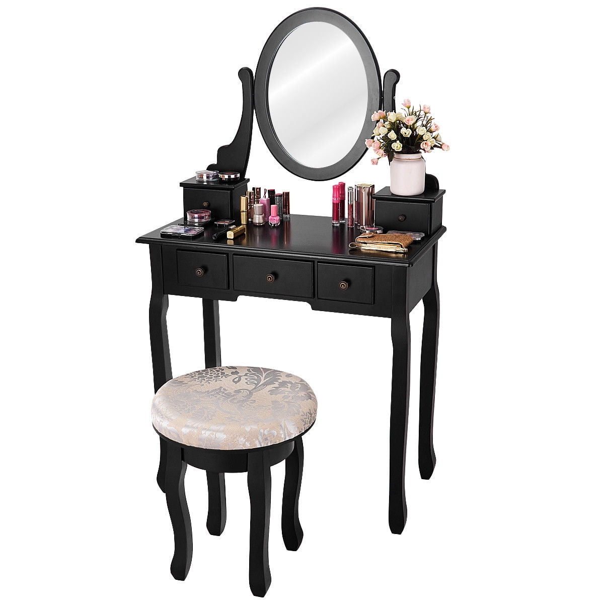 Gymax Black Makeup Table Vanity, Small Black Vanity Table