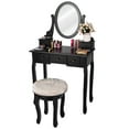 thumbnail image 2 of Gymax Black Makeup Table Vanity Table Set Cushioned Stool Mirror 5 Drawers, 2 of 9