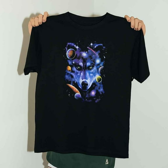 Lone Space Wolf Sci-Fi Themed Graphic Print Unisex T-Shirt up to 5XL