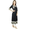 thumbnail image 3 of Bimba Women Black Long Flaired Anarkali Kurti Rayon Kurta Indian Ethnic Formal Blouse, 3 of 6