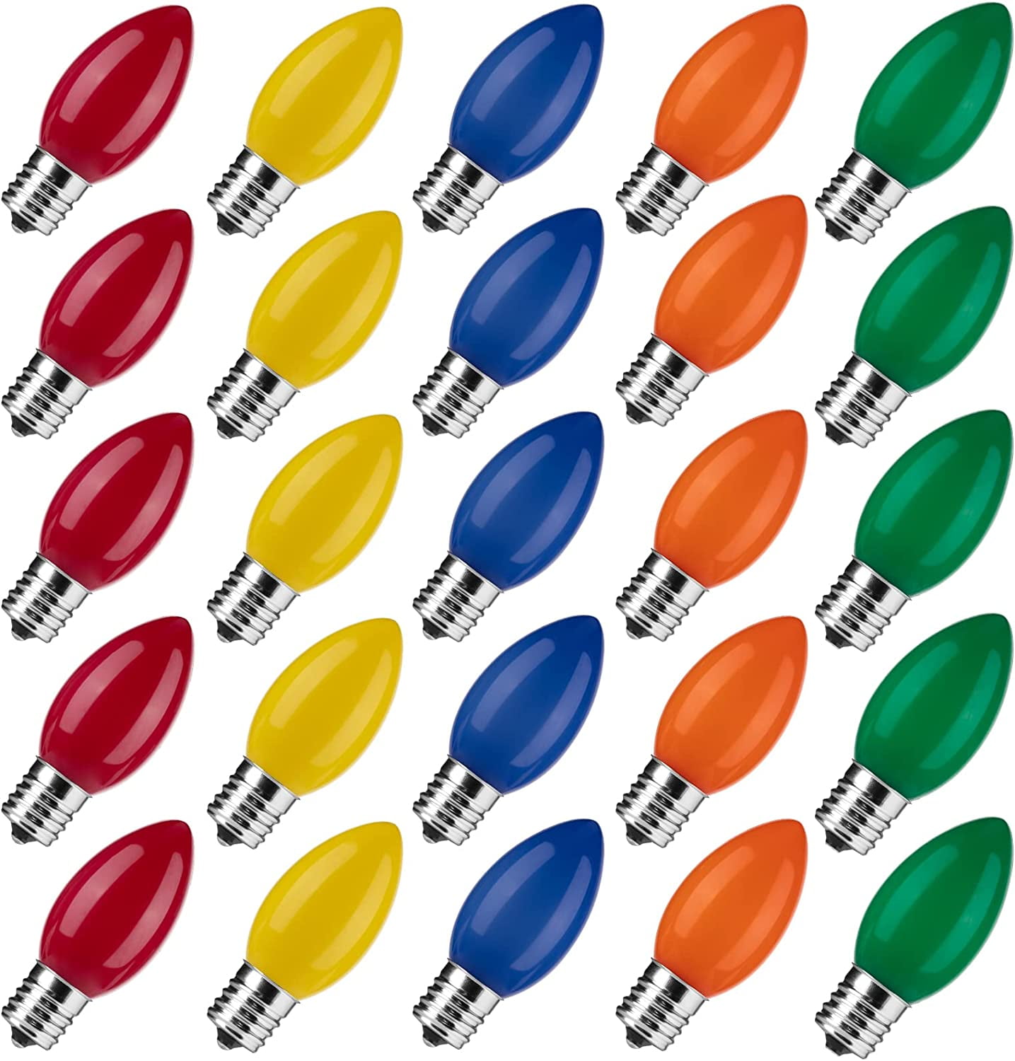 25 Pack Multicolor C9 LED Christmas Light Bulbs, Colored Plastic C9