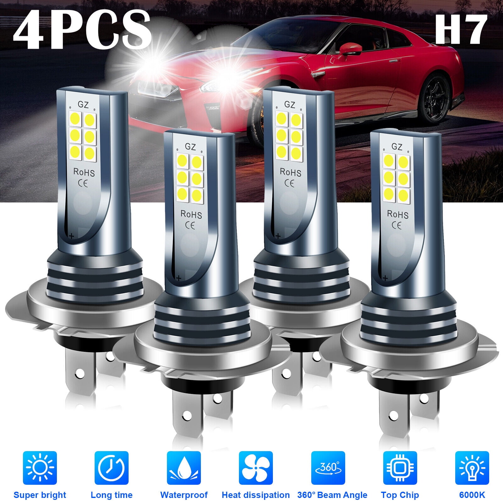  Kit de 4 bombillas LED H7 + H7 Combo de faros delanteros LED  High O Low Beam 10W 1400 LM 6000K Kit : Automotriz