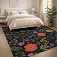 thumbnail image 3 of ODIKA 8'x10' Black Vibrant Floral Night Pattern Washable Area Rug Charming Blossoms with Bold Contrast for Dining Room, Large Office, Lounge, Non-Slip Chair-Friendly Mat, 3 of 7