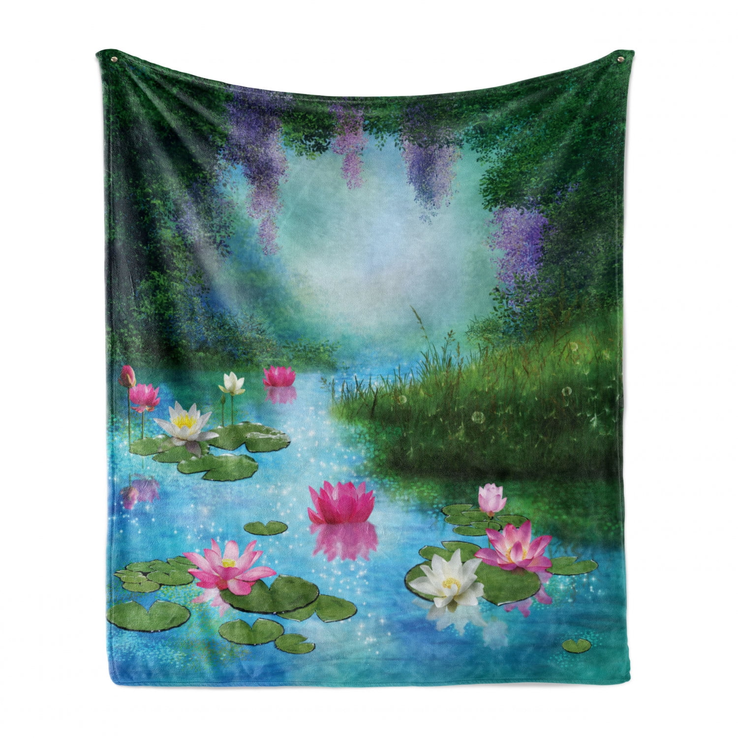 Aqua Pink Green Fantasy Pond Water Lilies Floating Romantic Lotus Digital Art 50 x 60 Cozy Plush for Indoor and Outdoor Use Ambesonne Nature Soft Flannel Fleece Throw Blanket 
