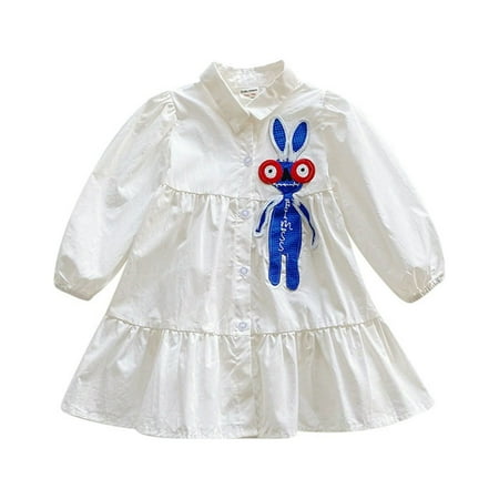 

XIEULQP Summer Dress Girls Embroidery Shirt Dresses Lightweight Breathable Long Sleeve Dresses Easter Flower Girl Dress White