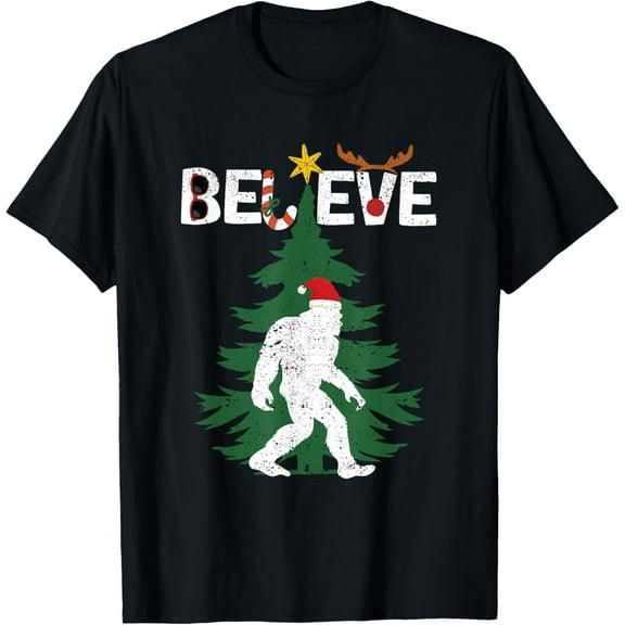 Believe Bigfoot Sasquatch Yeti Santa Hat Christmas Pajamas T-Shirt