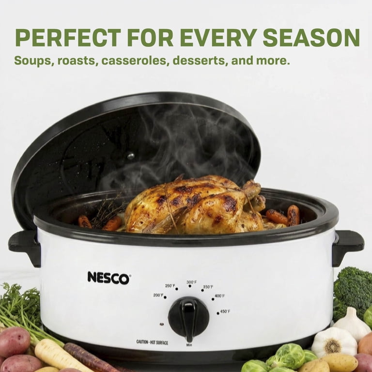NESCO, Electric Roaster, 6 Qt. Ivory, Porcelain Coated Cook Well