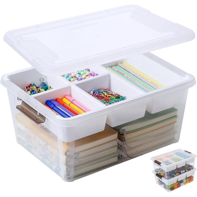 Plastic Storage Box with Removable Tray Craft Organizers and Storage Clear Storage Container for Organizing Bead Tool Sewing Playdoh