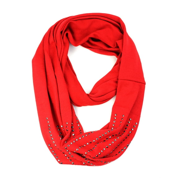 NYFASHION101® Round & Square Stud Accent Soft Stretchable Infinity Loop Scarf - Red