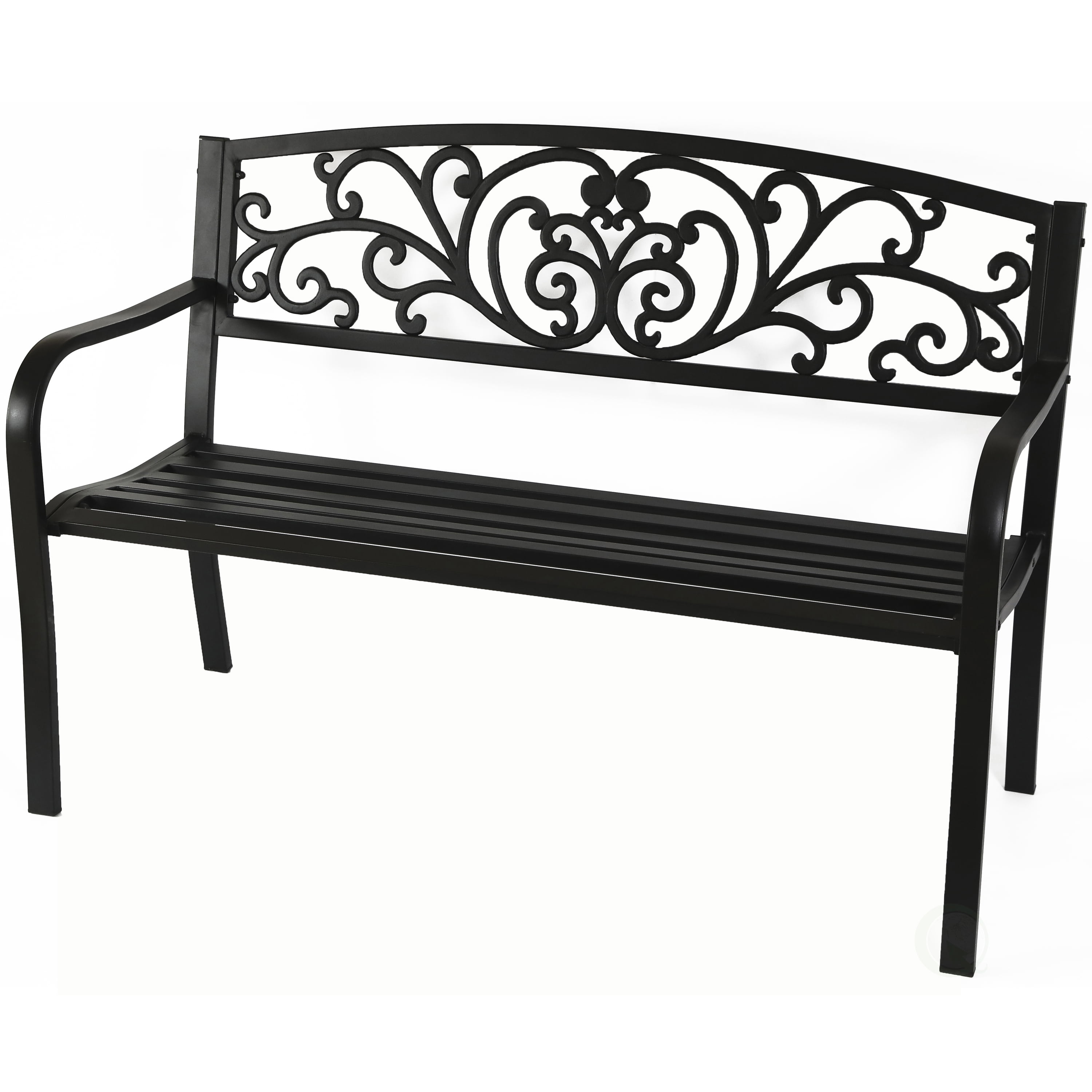 Gardenised Black Patio Garden Park Yard 50 in. Outdoor Steel Bench