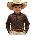thumbnail image 3 of Wuxian Boys Western Cowboy Shirts Floral Print Embroidery Button Down Long Sleeve Casual Regular Fit Elegant Fashionable Cozy Carnival Tshirt Clothes Casual Casual Tee Tops,Light Blue,4-5 Years, 3 of 3