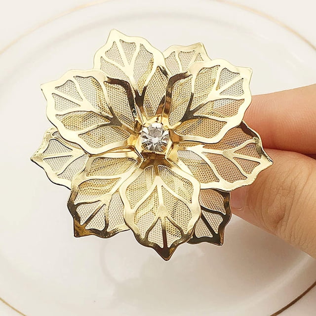 Servilleteros de aleación de 12 piezas con soporte para servilletas de flores huecas Adorno de servilleteros con diamantes de imitación florales Exquisito juego de servilletas para el hogar para banquete de boda Decoración de cena de Navidad (oro rosa) brillar Electrónica