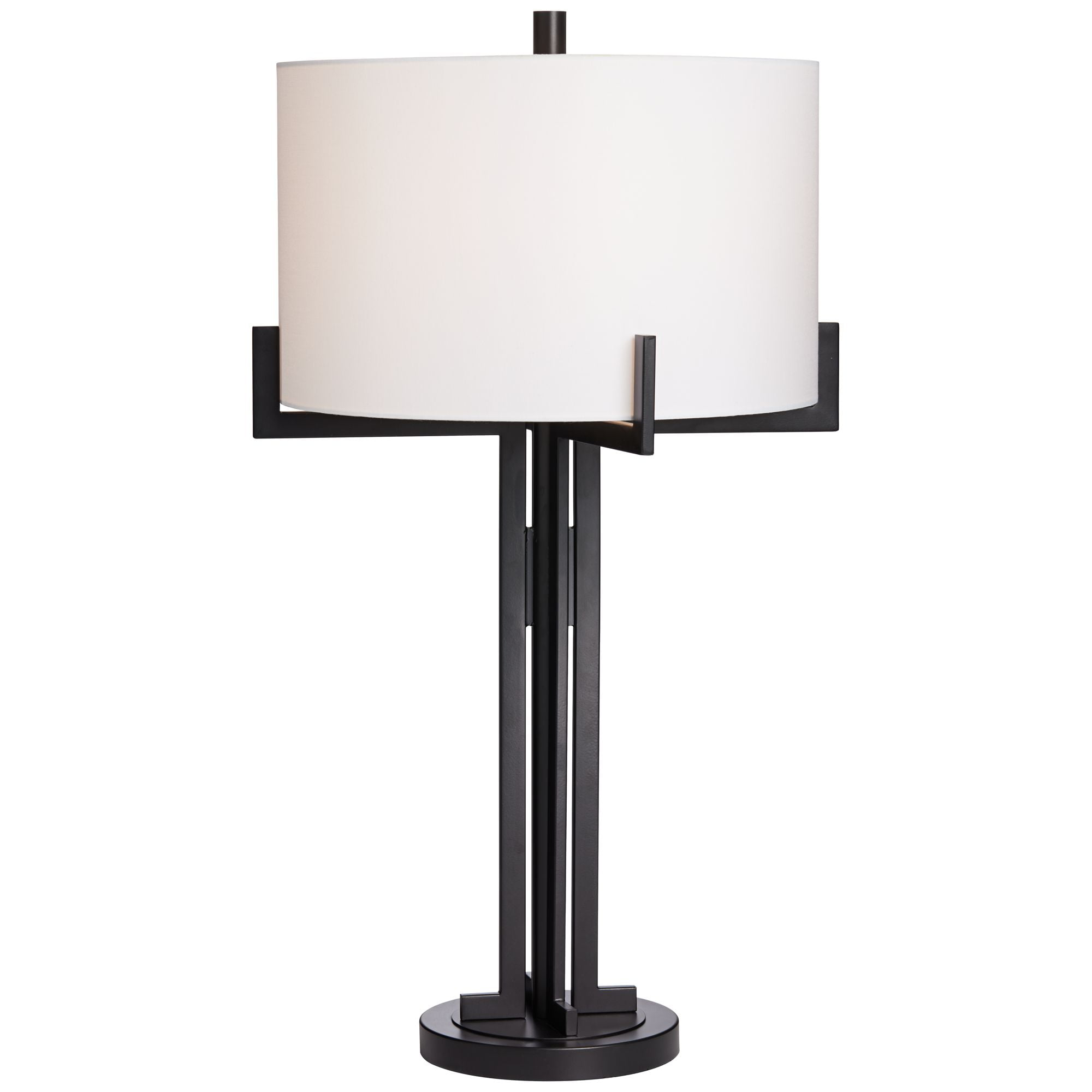 Franklin Iron Works Idira Modern Industrial Table Lamp 31 1/2" Tall Black Metal White Drum Shade for Bedroom Living Room Bedside Nightstand Office