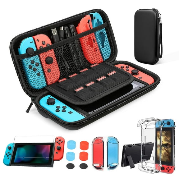 EEEkit 14pcs Accessories Bundle Fit for Nintendo Switch with Carrying Case, Protective Case Cover and Screen Protector