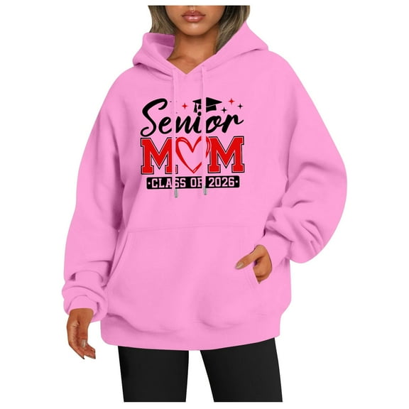 Senior Mm Class of 2026 Printed Casual Hooded Sweatshirt, Loose and Versatile, Pink S