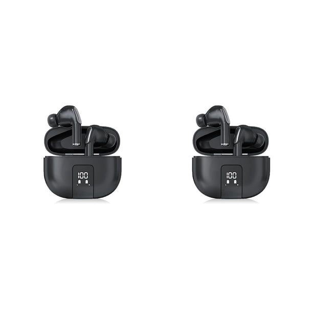Cateissary Cancelación de ruido Auriculares compatibles con Bluetooth Auriculares intrauditivos estéreo recargables con micrófono Negro 2Conjunto