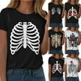 thumbnail image 4 of YDFCWXW Ladies Halloween Chest Skeleton Hand Print Crew Neck Short Sleeved T Shirt Top Women Active Shirts Black, M, 4 of 7