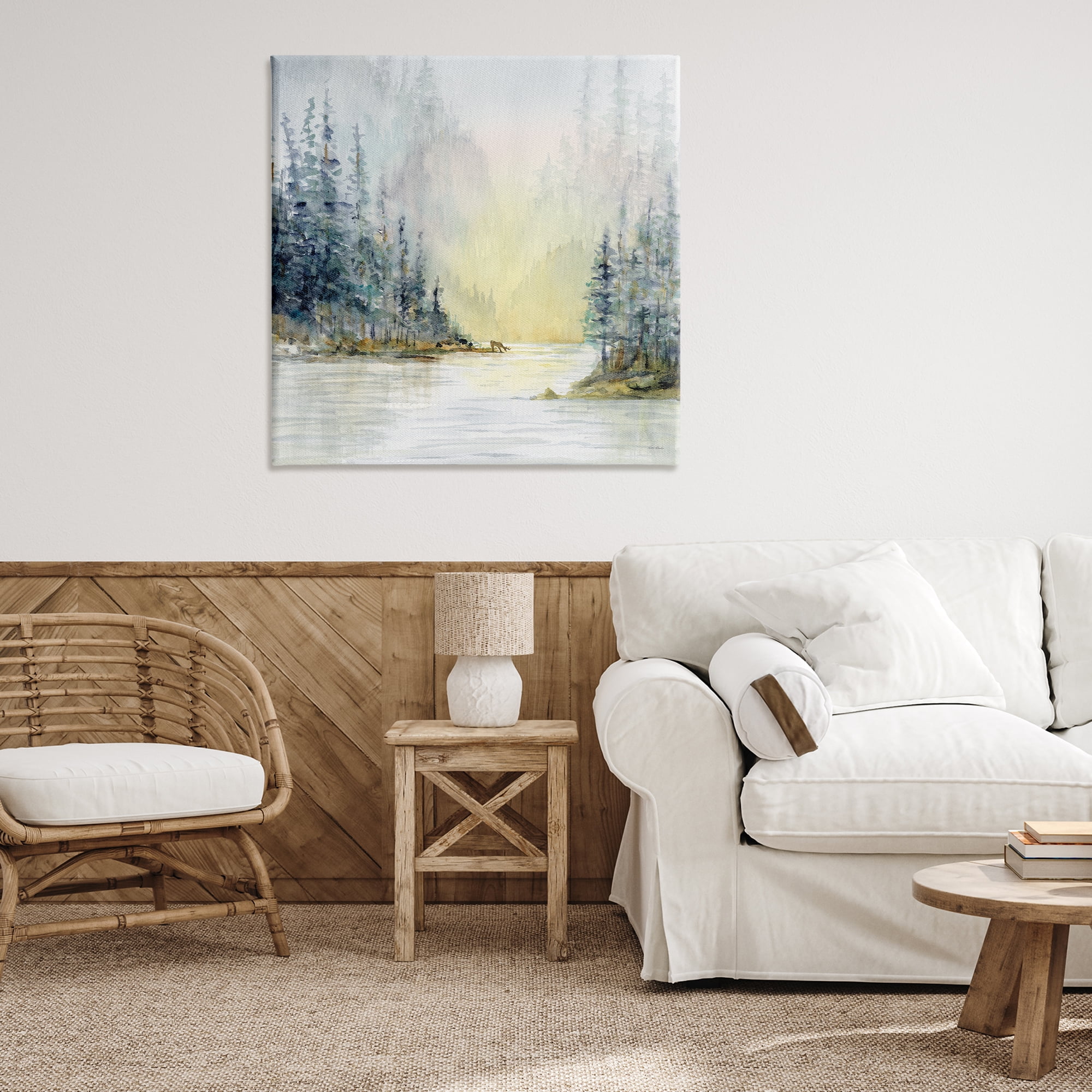 Stupell Industries Woodland Lake Scene Landscape & Nature Painting Wrapped Canvas Art Print Wall Art, 36 x 36